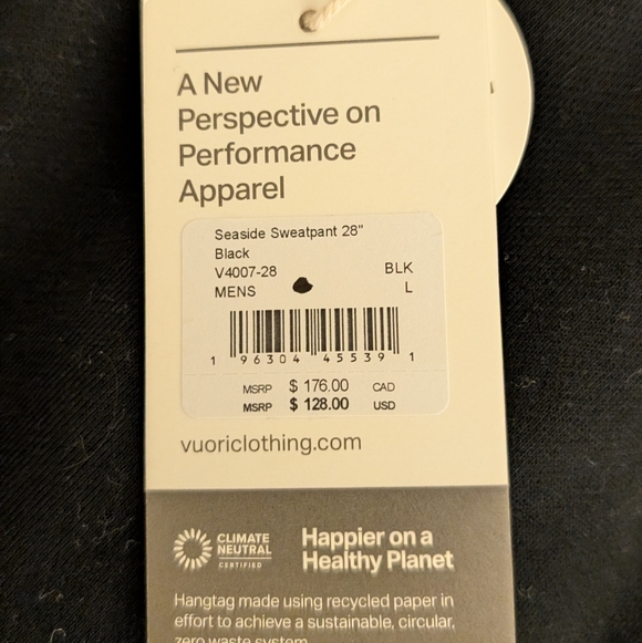 Vuori Men's Seaside Sweatpants 28"  Black Large V4007-28 - Picture 2 of 4